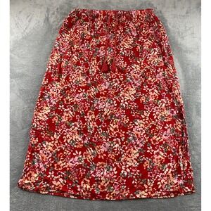 Chances R Red Floral Maxi Skirt Plus Size 2X Elastic Waist Tassel Drawstring